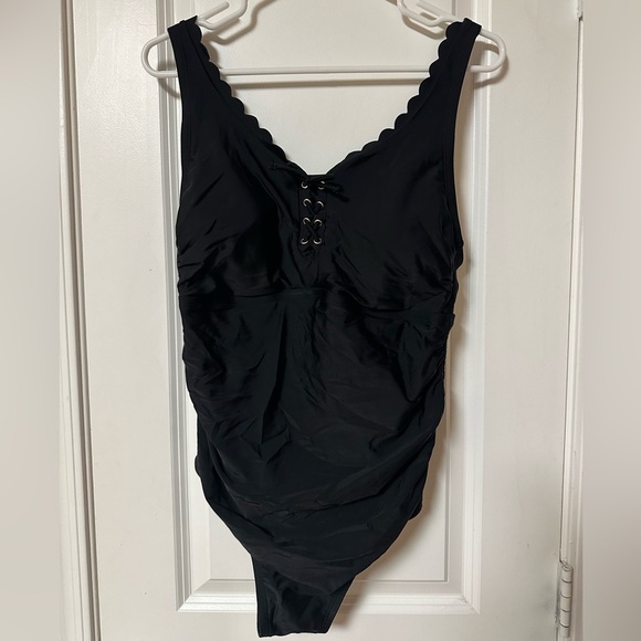 Kona Sol Other - Black Scalloped One-Piece Swimsuit